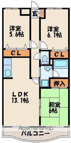 フロレスタ赤間(3LDK/2階)の間取り写真