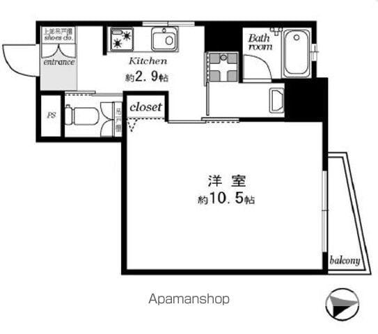 成子坂ハイツ(1K/7階)の間取り写真