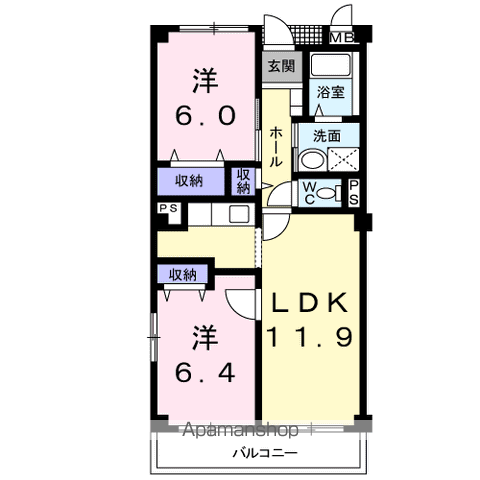 マウントリヴァ2001(2LDK/3階)の間取り写真