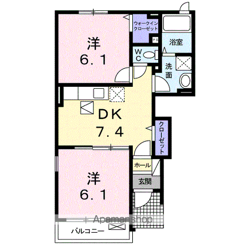 サンライト宗像ⅡB(2DK/1階)の間取り写真