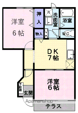 シャン・ド・ボムB(2DK/1階)の間取り写真