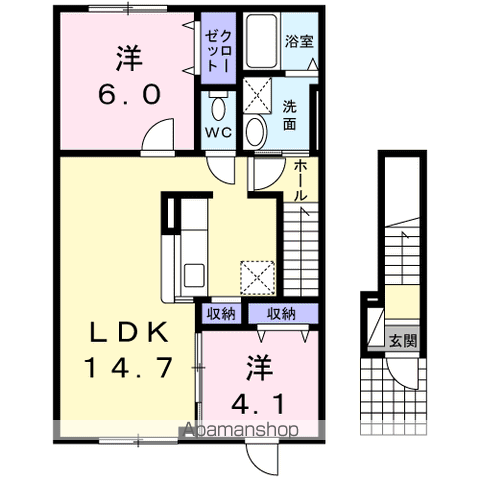 ジュネス高丘(2LDK/2階)の間取り写真