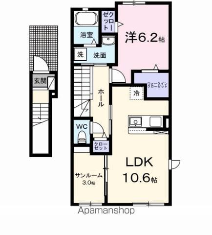マニフィーク(1LDK/2階)の間取り写真