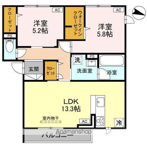 プリュニエ(2LDK/2階)の間取り写真