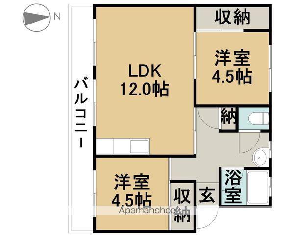 萱津ビップ(2LDK/4階)の間取り写真