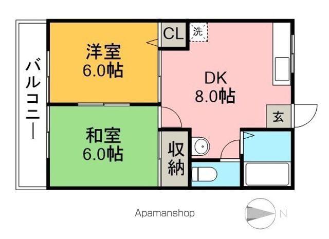 サンサンハイツⅡ(2DK/2階)の間取り写真