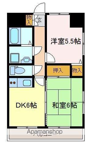 ビブレマンション宇部(2DK/5階)の間取り写真