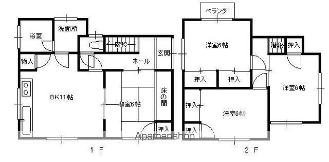 広島県呉市 2階建 築33年(4DK)の間取り写真