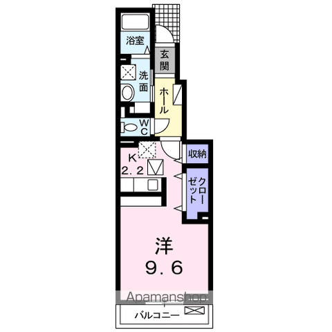 カーサ アルベロディピノA(ワンルーム/1階)の間取り写真