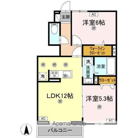 フィオーレガーデン阿南(2LDK/1階)の間取り写真