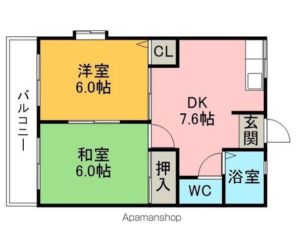 ドヌールⅡ(2DK/2階)の間取り写真