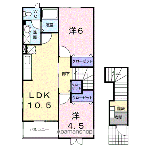 ヴィクトワール四日市B(2LDK/2階)の間取り写真