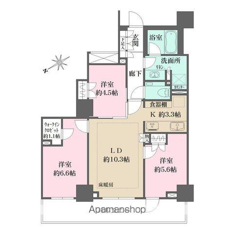 ザ・パークハウス三田ガーデン タワー棟(3LDK/2階)の間取り写真