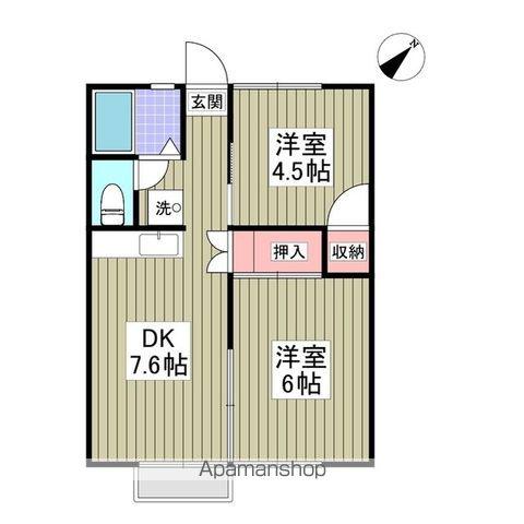 サンブルーム 土浦(2DK/2階)の間取り写真