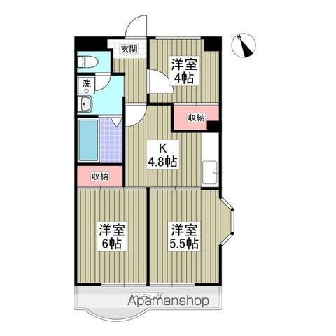 T.HAMハイツ花園(3K/4階)の間取り写真
