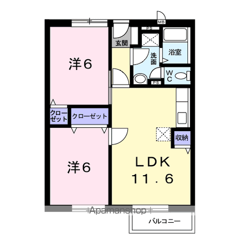グランピアハイツ(2LDK/1階)の間取り写真