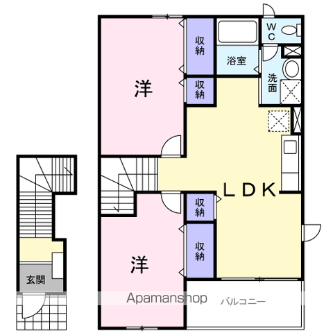 ドムス・アミーゴⅠ(2LDK/2階)の間取り写真