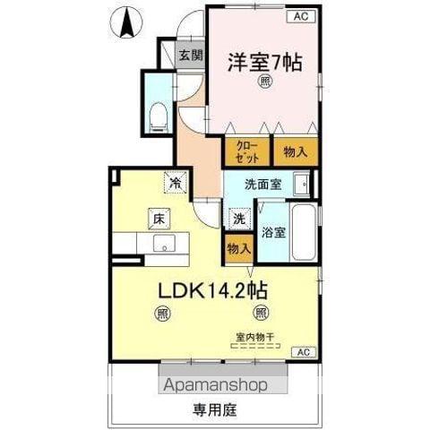 ウィステリア・フィールドB棟(1LDK/1階)の間取り写真