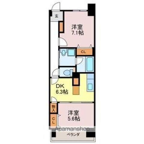 サンデンハイツ若葉通(2DK/5階)の間取り写真