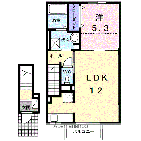 ウェルリッチ 丸亀(1LDK/2階)の間取り写真