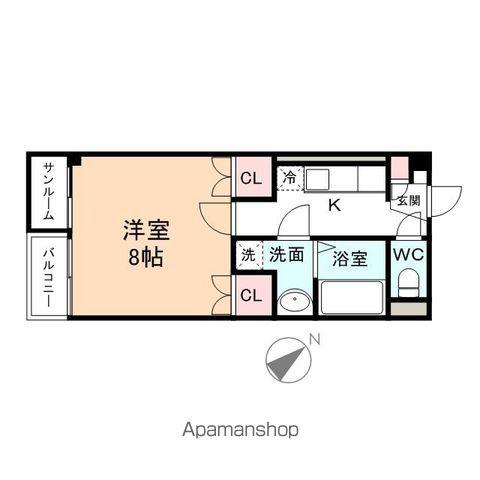 プリズムとなみ若草町(1K/3階)の間取り写真