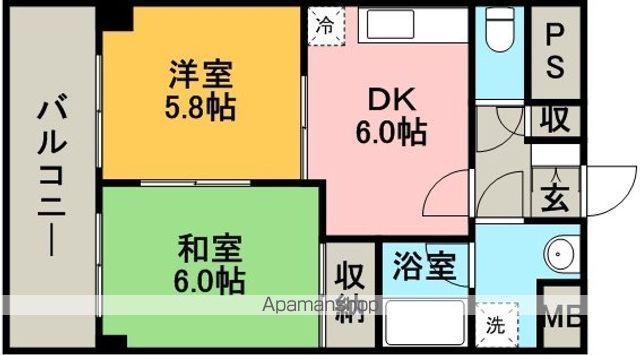 ウェルスグローリー姪浜(2DK/9階)の間取り写真