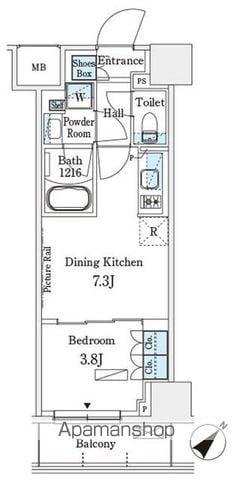 パークアクシス横浜伊勢佐木町通(1DK/7階)の間取り写真