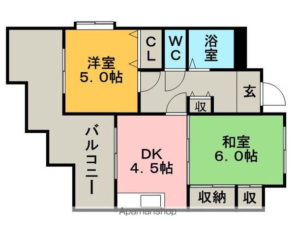 ダイナコート久留米駅前(2DK/11階)の間取り写真