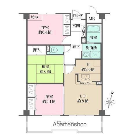 片町線 野崎駅(大阪) 徒歩24分 3階建 築25年(3LDK/3階)の間取り写真
