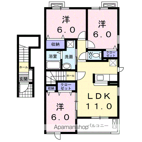 ヴィラカリーノ(3LDK/2階)の間取り写真