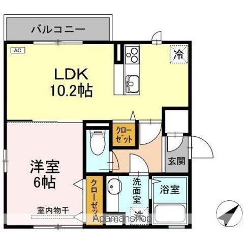 ファミール岡本Ⅲ-D(1LDK/2階)の間取り写真