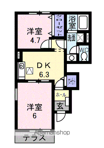 サンライズヴィラA(2DK/1階)の間取り写真