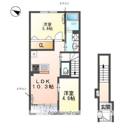  柏市柏 アパート(2LDK/2階)の間取り写真
