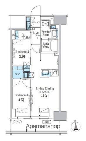 パークアクシス新宿百人町(2LDK/5階)の間取り写真
