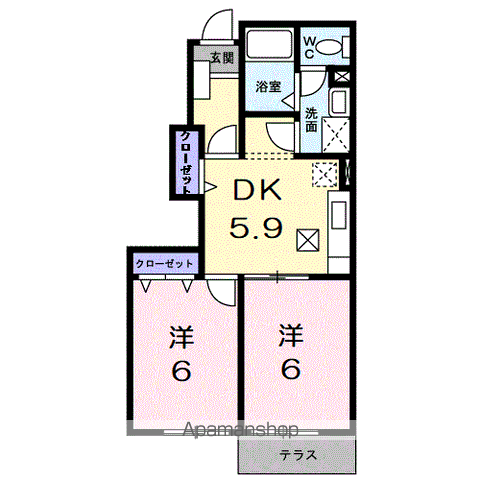 ラフィネーシャトレーⅢ番館(2DK/1階)の間取り写真