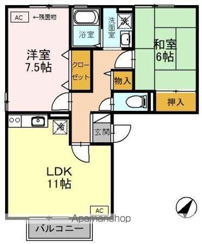 THICK FOREST A棟(2LDK/2階)の間取り写真