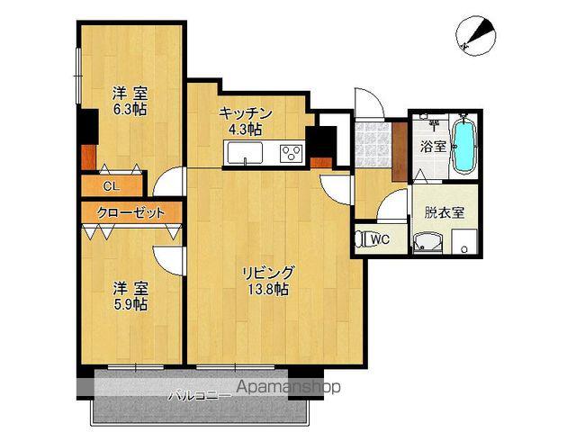 カーサ開広(2LDK/3階)の間取り写真