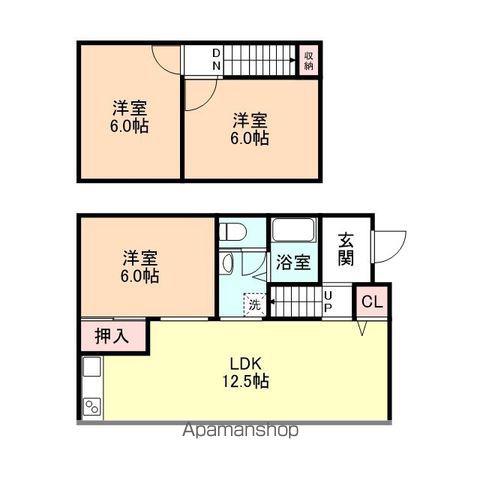 富山地鉄本線 新庄田中駅 徒歩3分 2階建 築43年(3LDK)の間取り写真