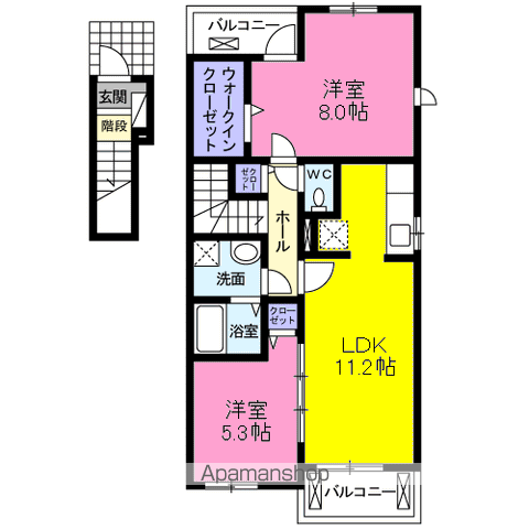 ピースヴィラ袋原南Ⅰ(2LDK/2階)の間取り写真