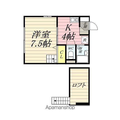 メープルコートⅢ(1K/2階)の間取り写真