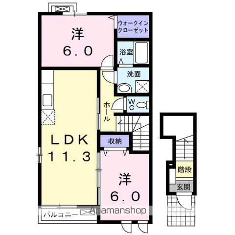 カーサ・アルドーレⅡ(2LDK/2階)の間取り写真