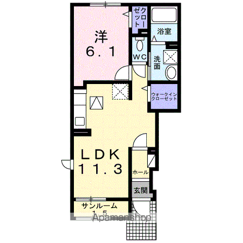 ホワイトヒル(1LDK/1階)の間取り写真