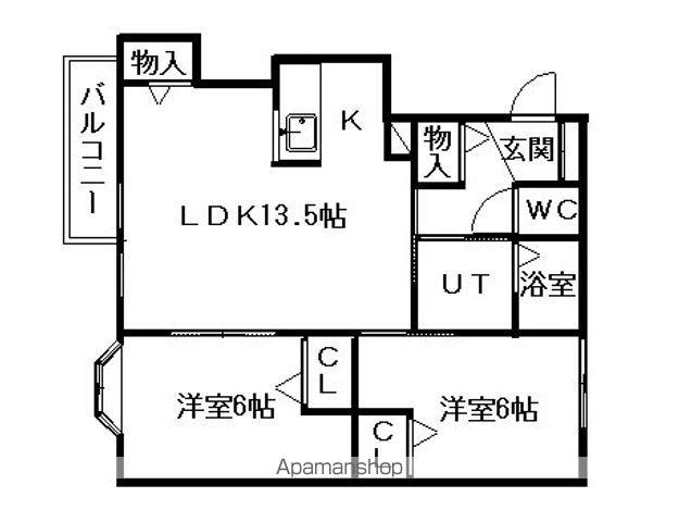 シャルム厚別(2LDK/3階)の間取り写真