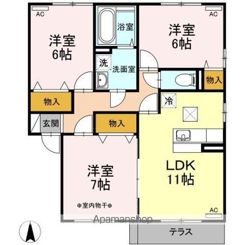 リビングタウン飯岡新田I B棟(3LDK/1階)の間取り写真