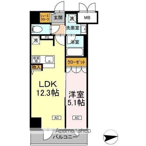 IS二十人町(1LDK/7階)の間取り写真