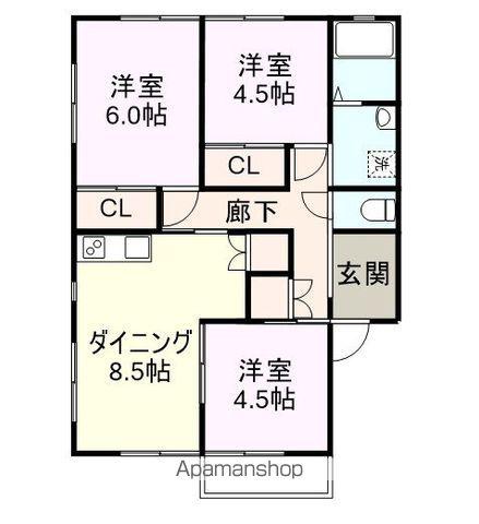 ロイヤルハイツ B棟(3DK/2階)の間取り写真