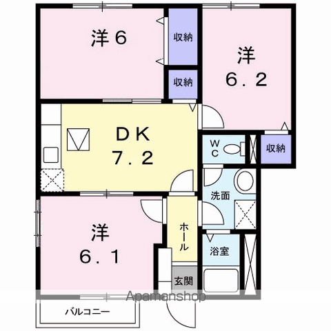 リヴィエールC(3DK/1階)の間取り写真