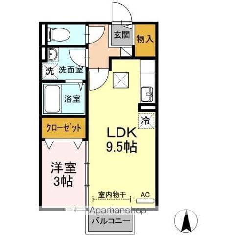 フォンターナ伏石A・B棟(1LDK/1階)の間取り写真
