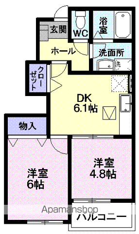 エーデルハイムB(2DK/1階)の間取り写真