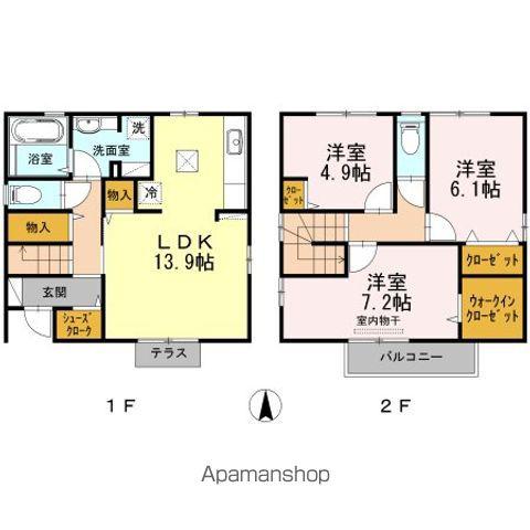 岡山県岡山市北区 2階建 築14年(3LDK)の間取り写真